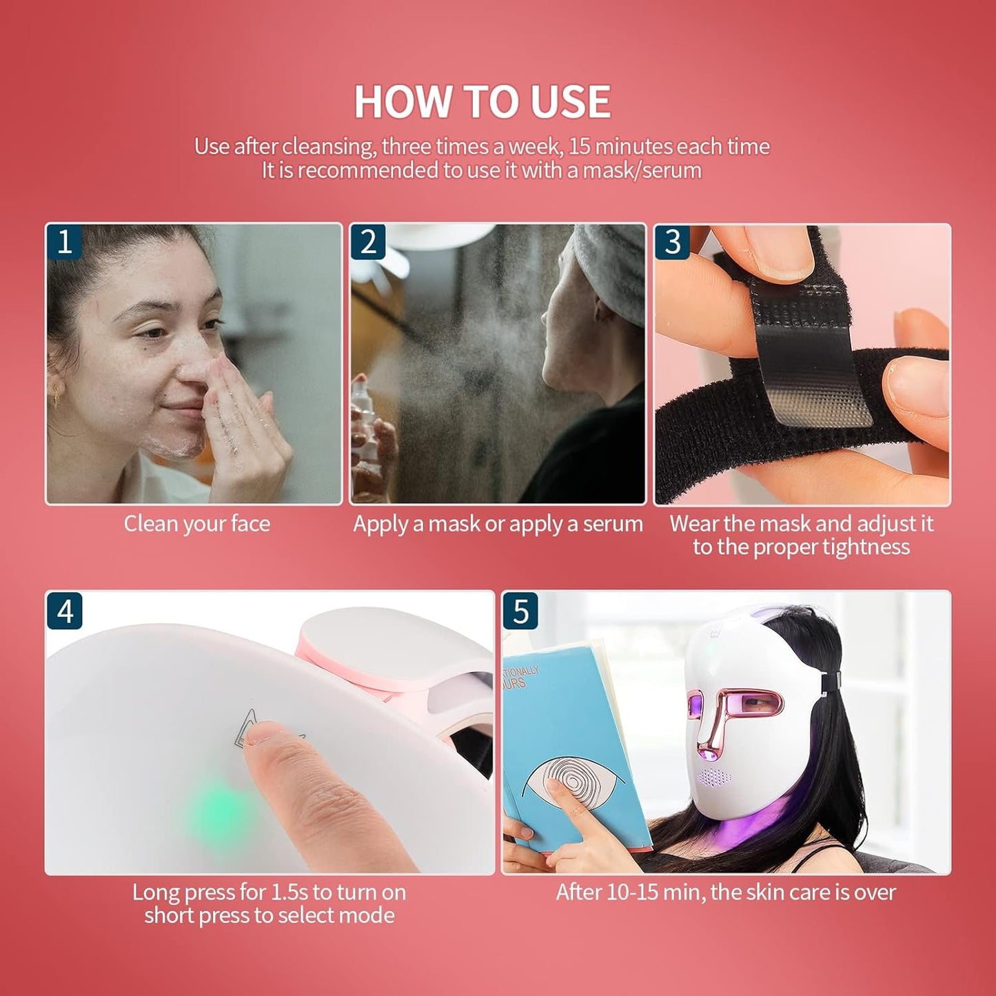 Máscara Facial LED De Terapia De Luz, Máscara De Luz De 7 Colores Con 270 Cuentas, Máscara LED Recargable Para La Belleza Facial, Antienvejecimiento, Rejuvenecimiento, Reafirmación, Máscara LED